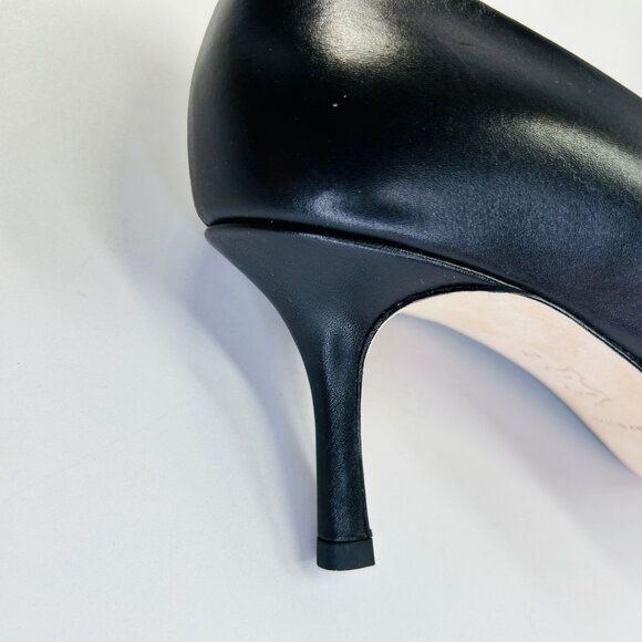 Tory Burch Eleanor Pointed Toe Leather Pump Size 8 Black Kitten Heel Classic - Picture 15 of 16